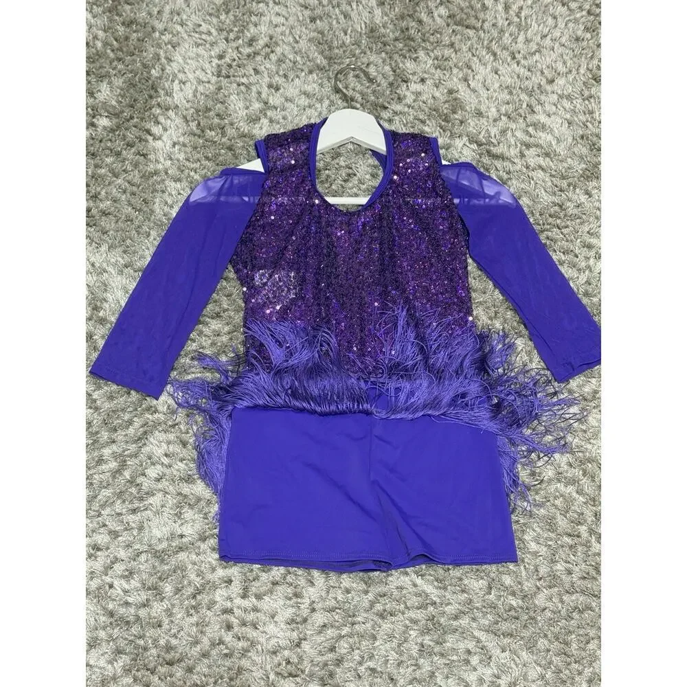Revolution Dance Costume Large Child Purple Recital Jazz with Sequins & Fringe